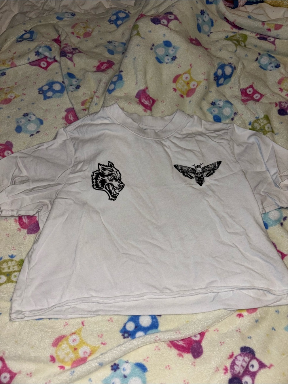 Darc Sport White Kids Tee with Black Wolf and Moth Prints